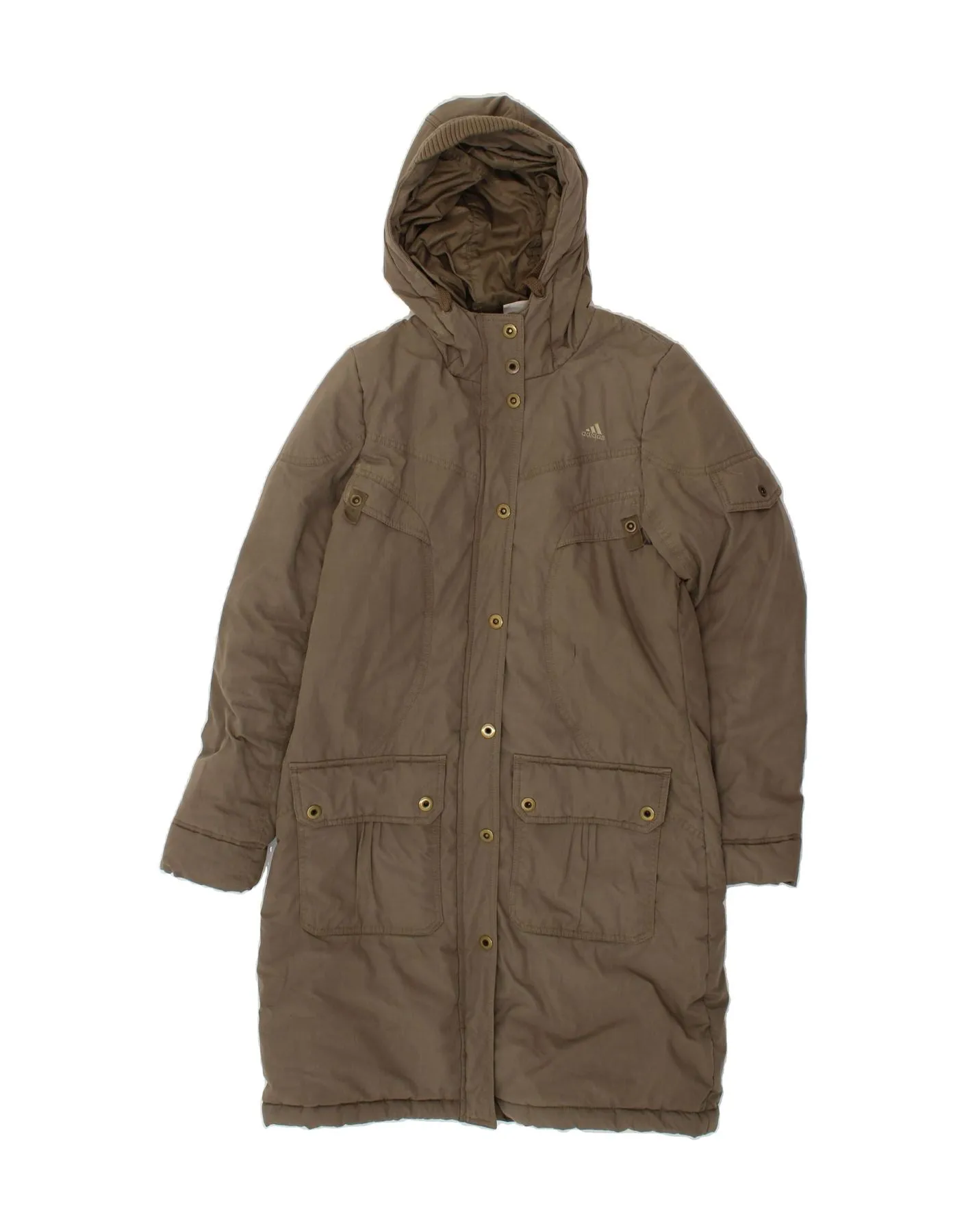 ADIDAS Womens Hooded Overcoat UK 12 Medium Grey Cotton
