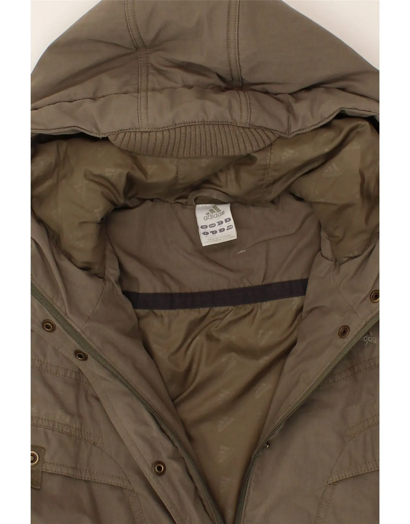 ADIDAS Womens Hooded Overcoat UK 12 Medium Grey Cotton