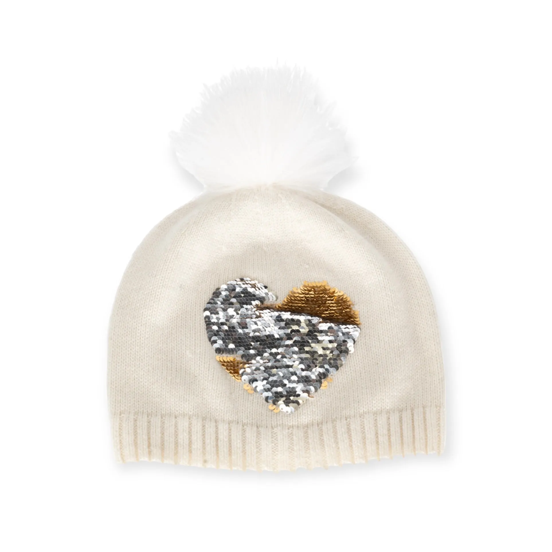 Bari Lynn Reversible Sequin Heart Hat w/ Pom