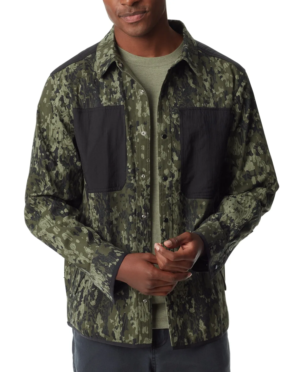 BASS OUTDOOR Mens Quilted Camo Worker Shirt Jacket Green 2XL