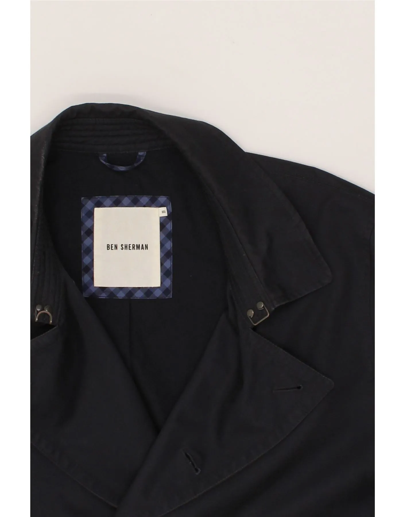 BEN SHERMAN Mens Overcoat UK 44 2XL Navy Blue Cotton
