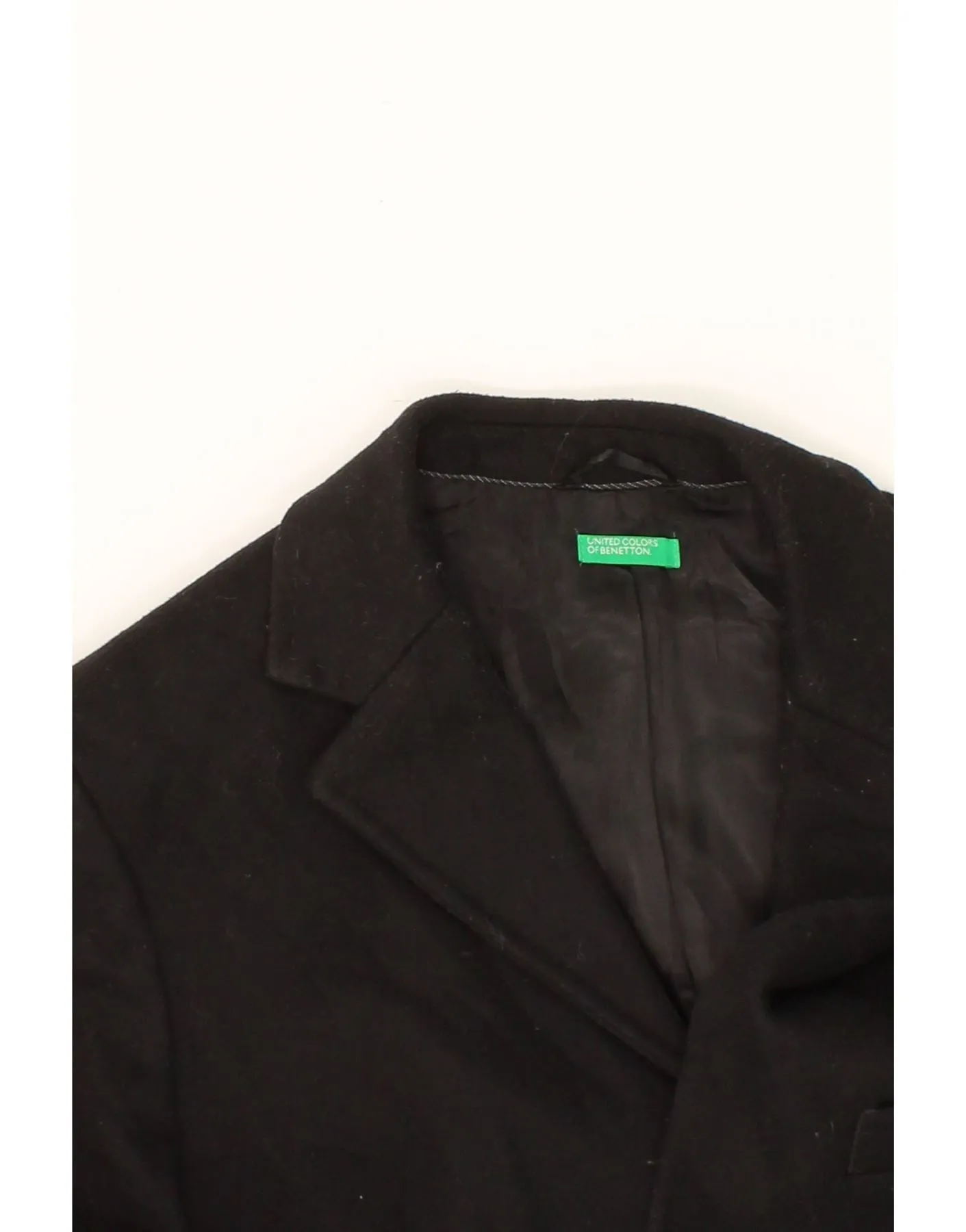 BENETTON Mens Overcoat IT 50 Large Black Wool
