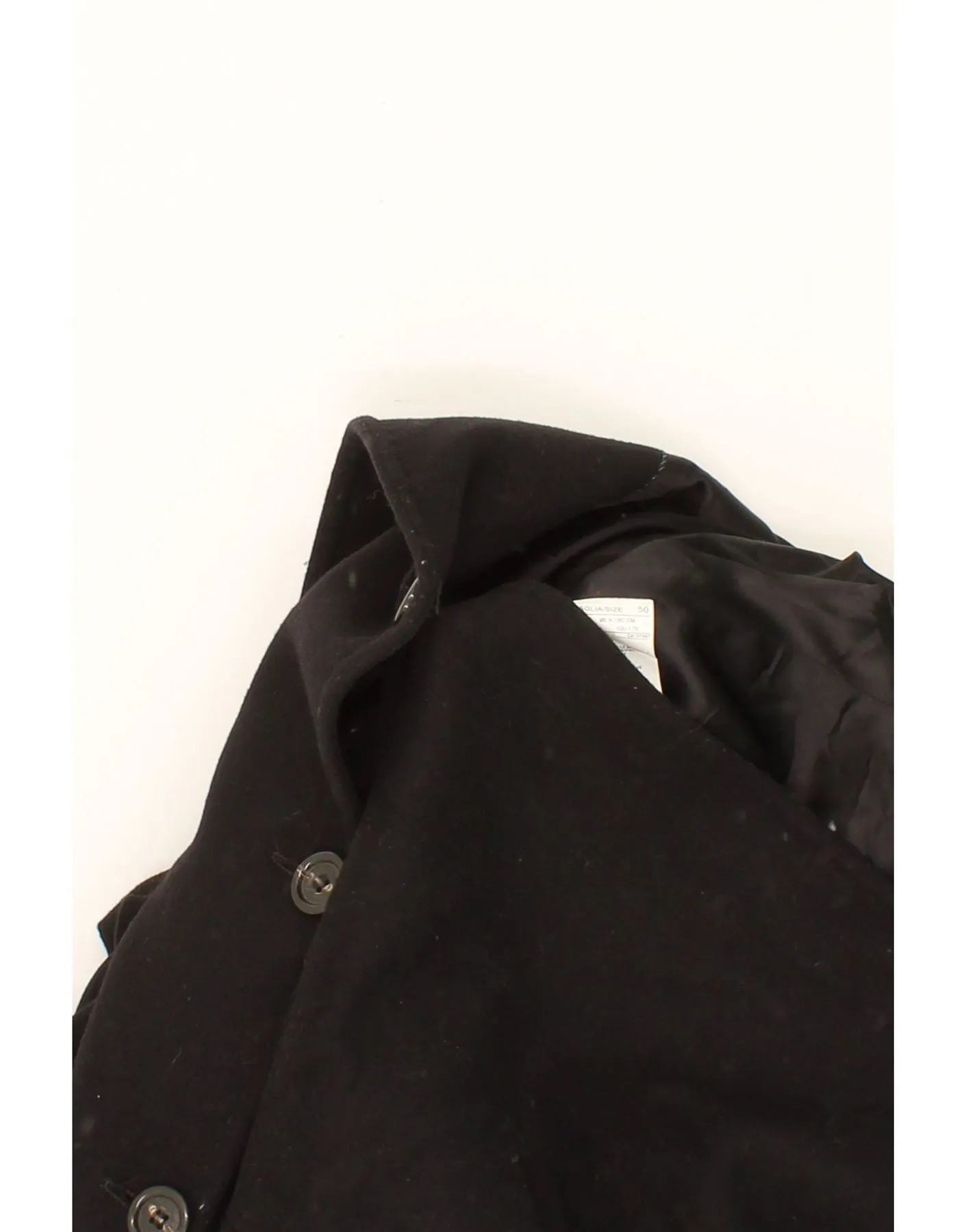 BENETTON Mens Overcoat IT 50 Large Black Wool