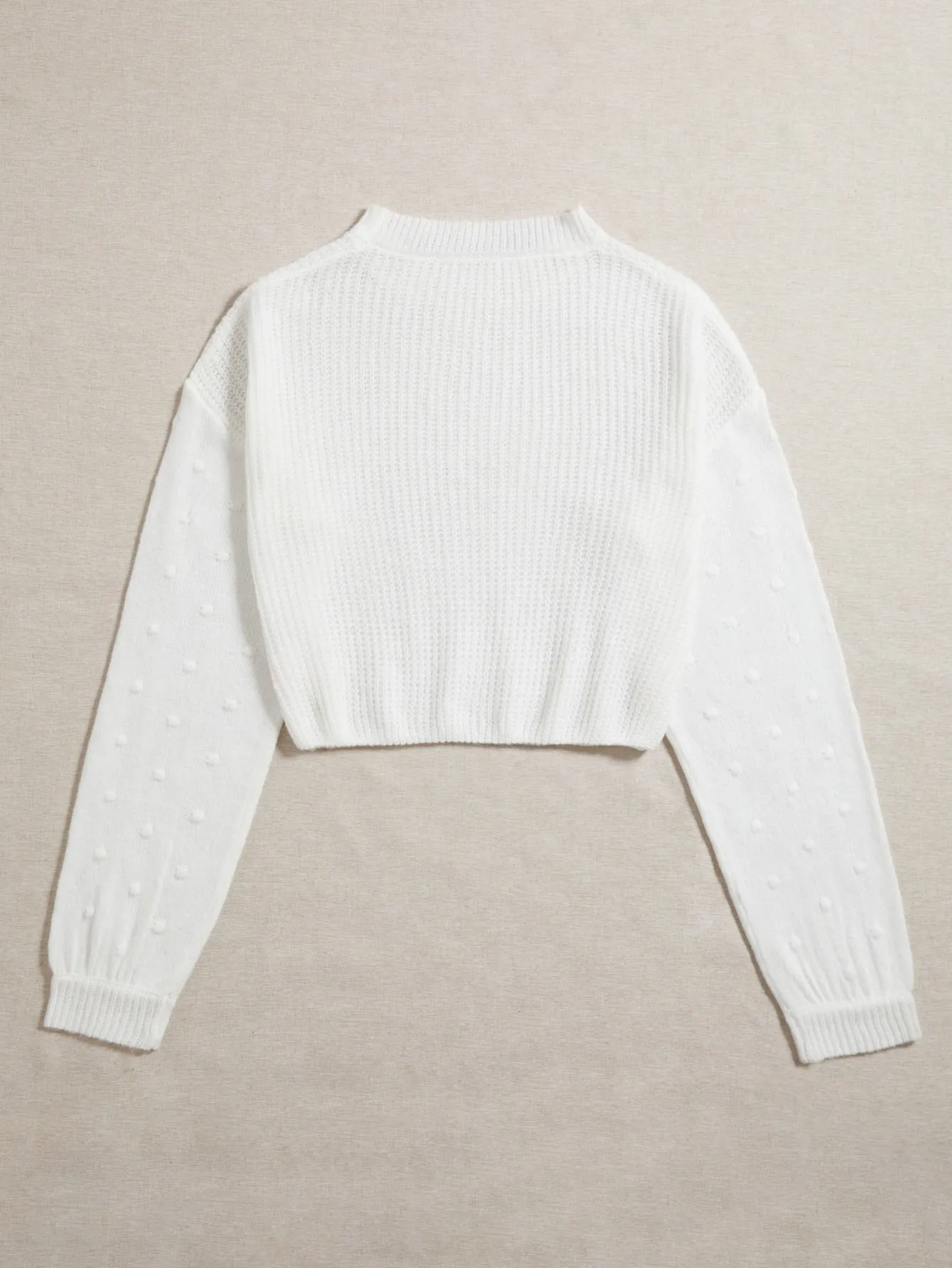 Casual Plain Long Sleeve Stand Collar Crop Women Sweater