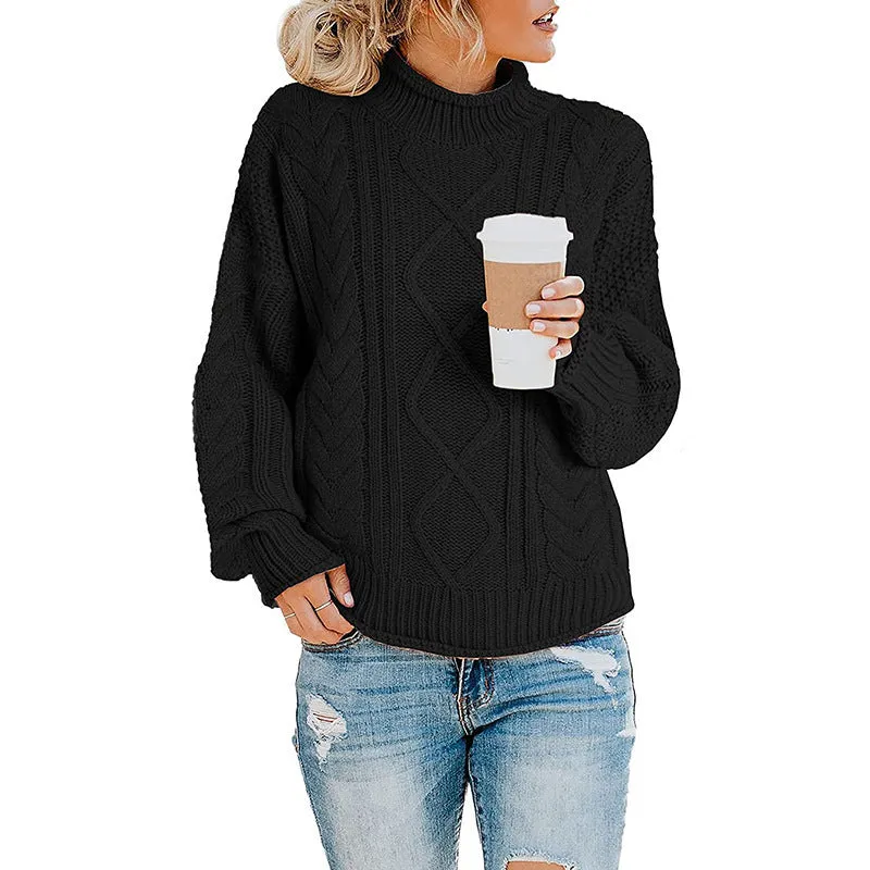 Casual Solid Color Crew Half High Neck Rolled Hem Pullover Sweater Wholesale Womens Tops