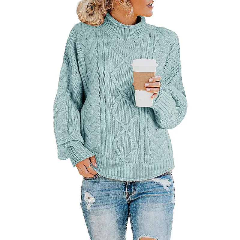 Casual Solid Color Crew Half High Neck Rolled Hem Pullover Sweater Wholesale Womens Tops