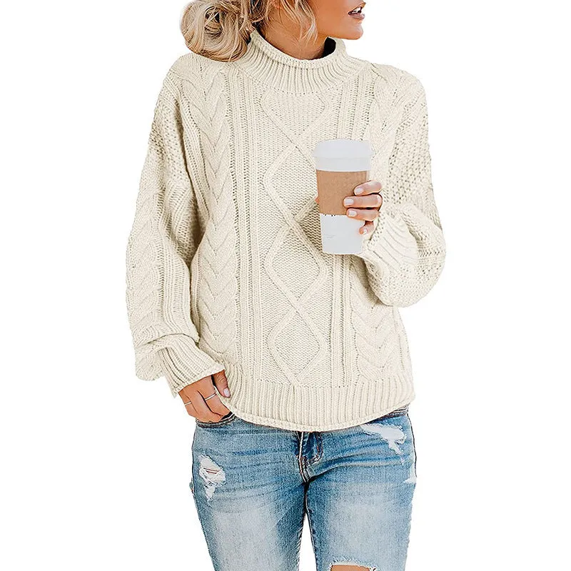 Casual Solid Color Crew Half High Neck Rolled Hem Pullover Sweater Wholesale Womens Tops