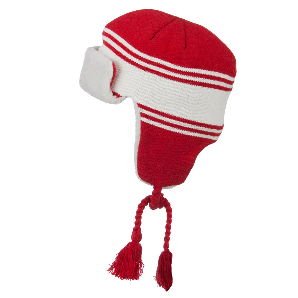 Contrast Jacquard Striped Knit Hat