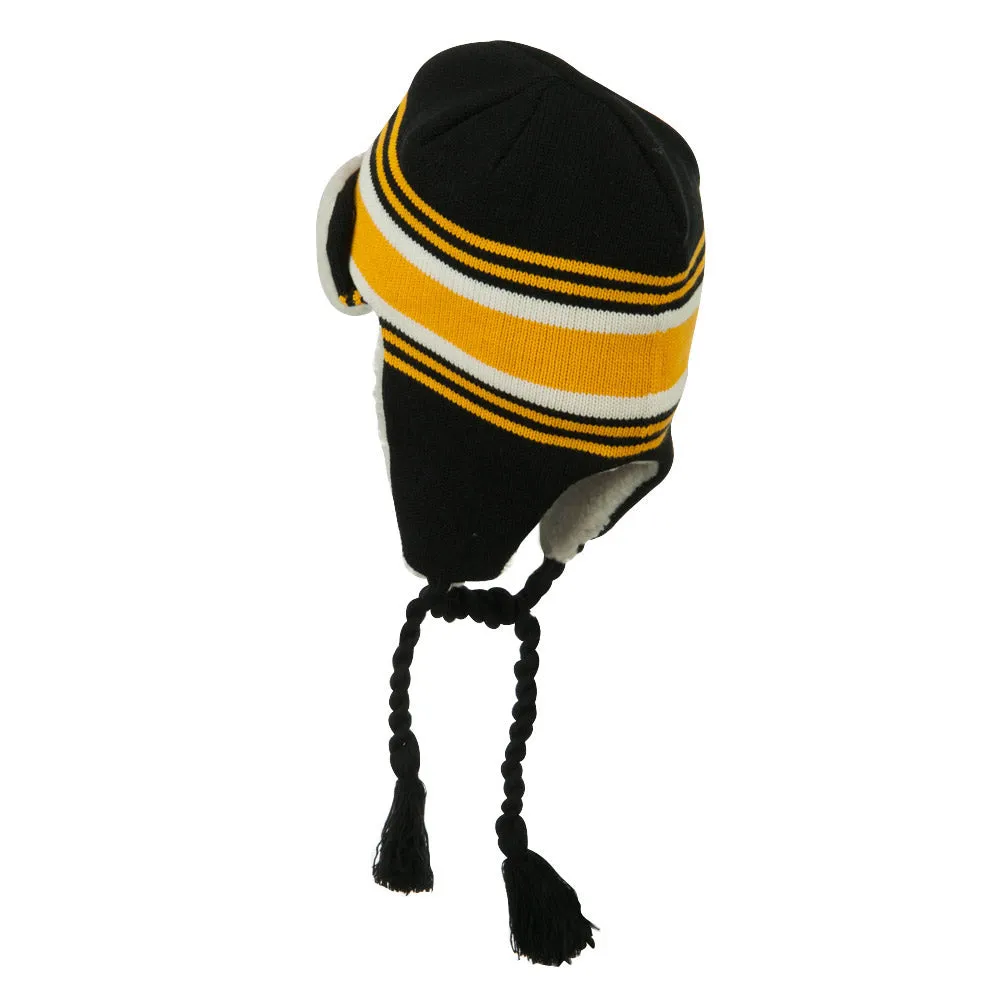 Contrast Jacquard Striped Knit Hat