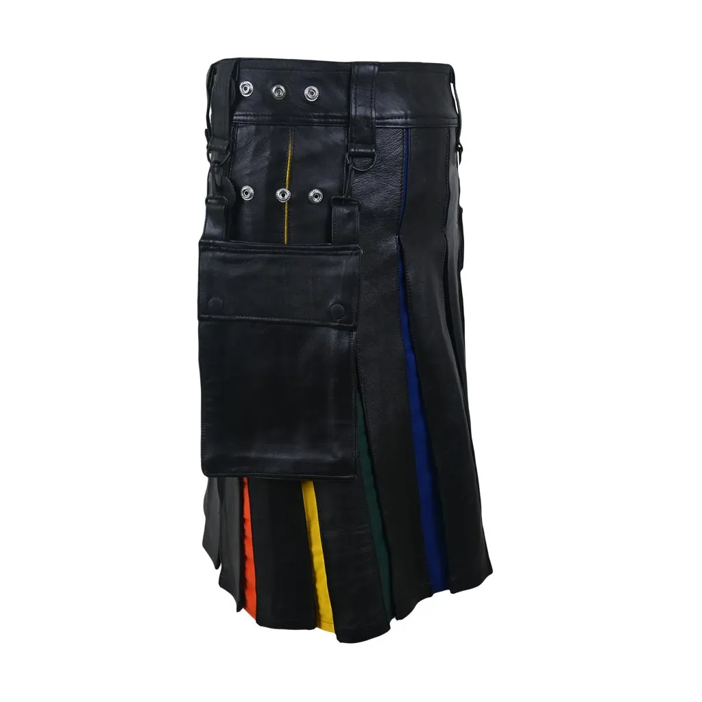 Custom LGBTQ Leather Kilt Rainbow