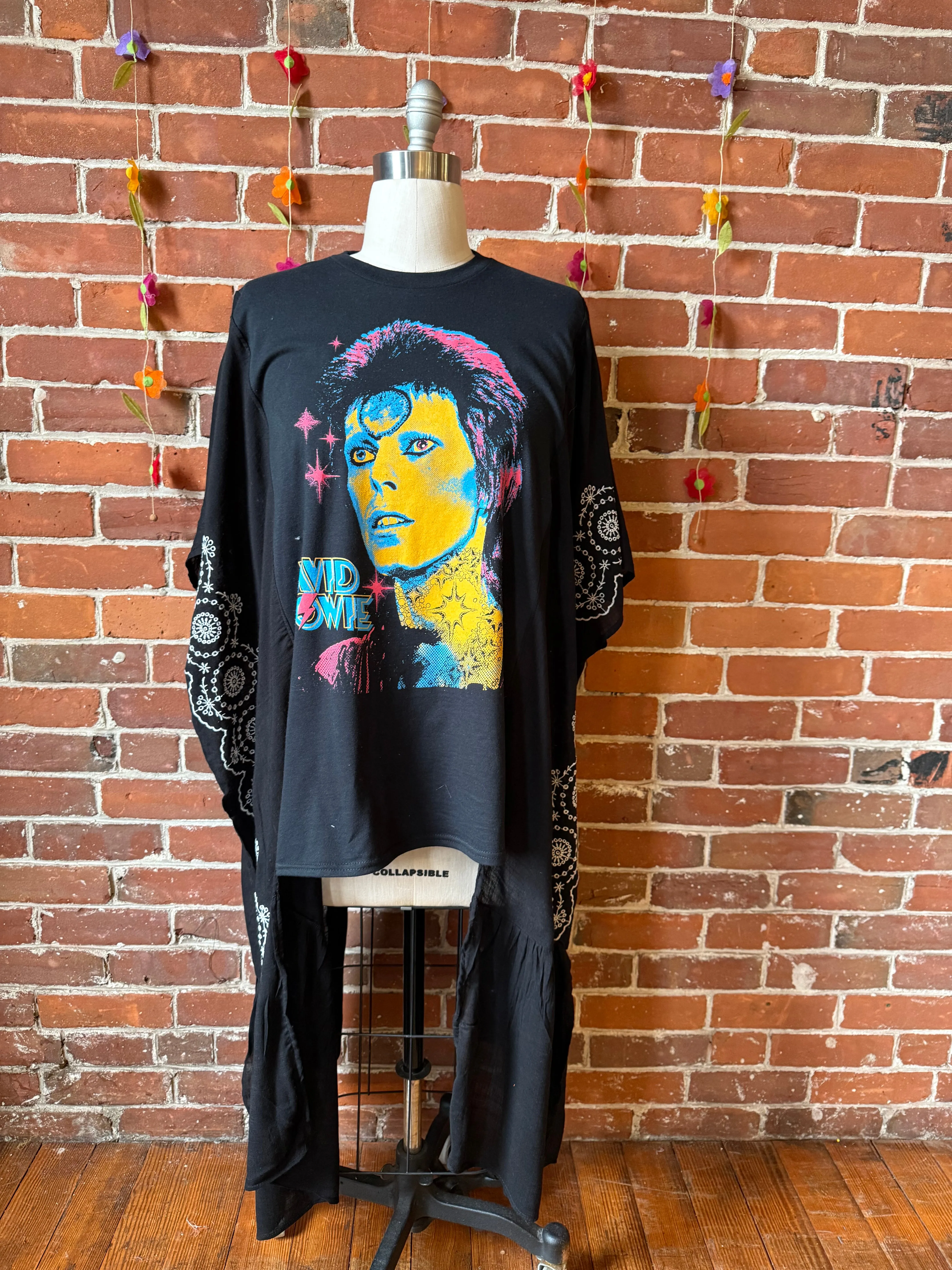 David Bowie Inspired Hybrid Black Embroidered Hi Lo Top