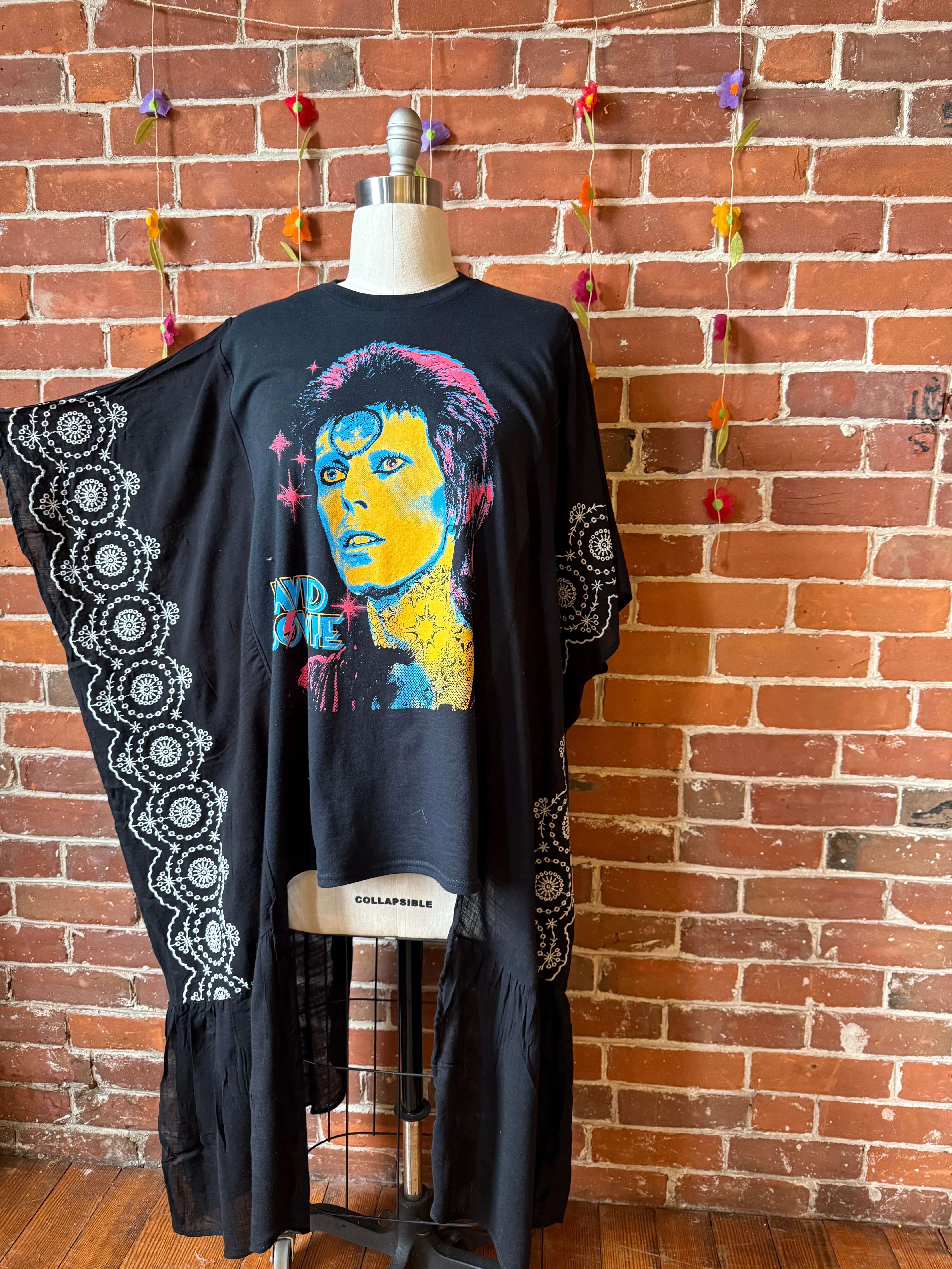David Bowie Inspired Hybrid Black Embroidered Hi Lo Top