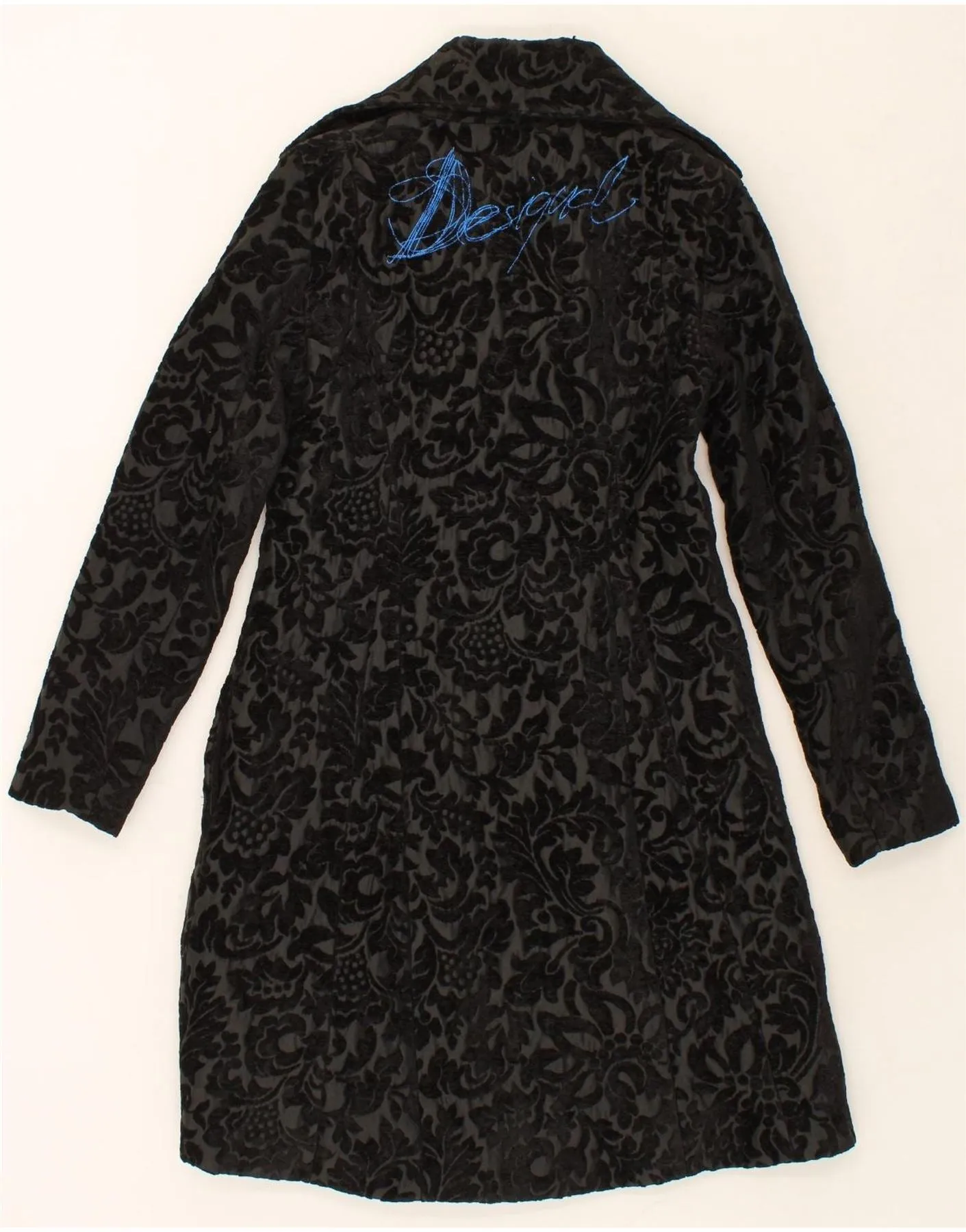 DESIGUAL Womens Graphic Overcoat EU 40 Medium Black Paisley Viscose
