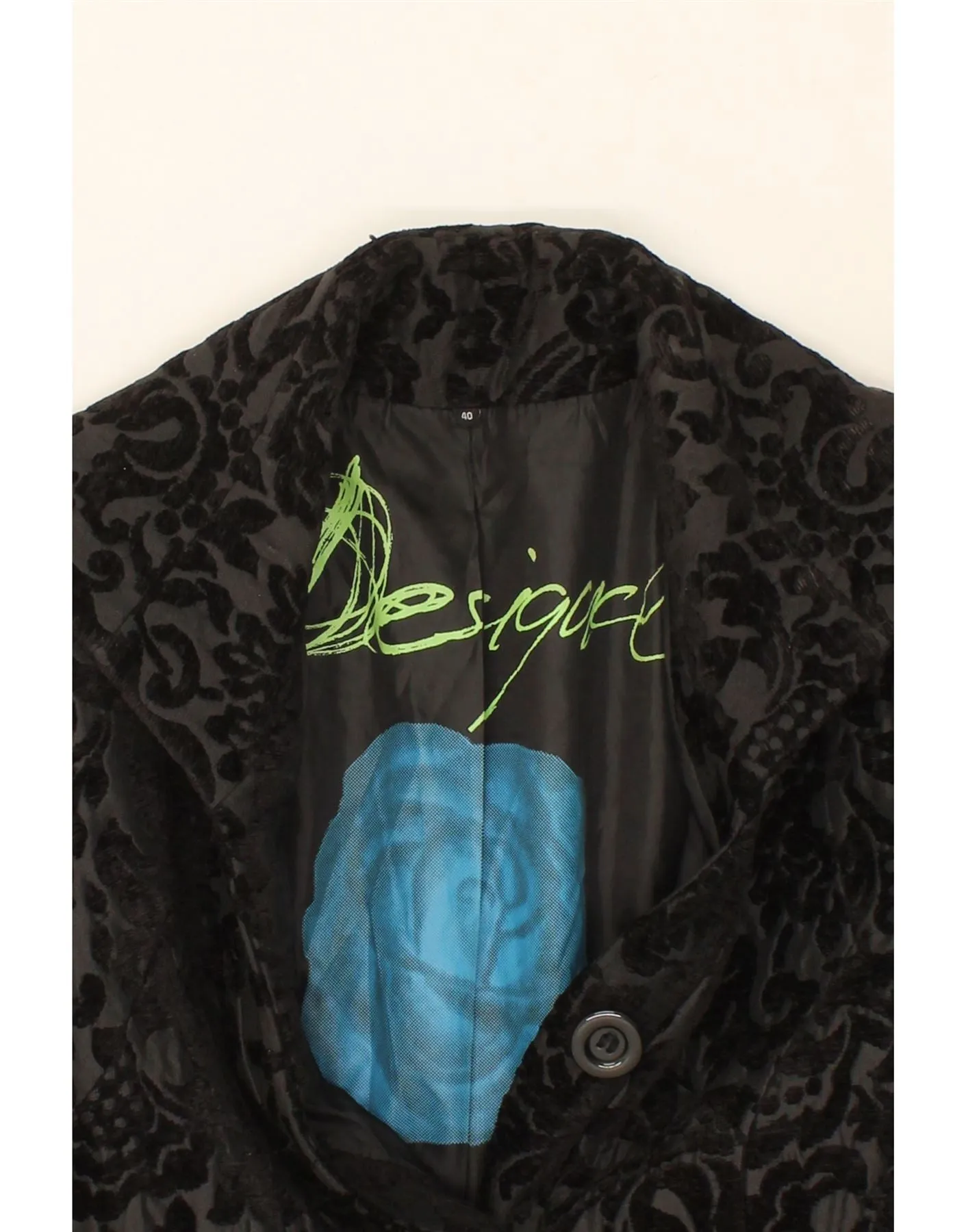 DESIGUAL Womens Graphic Overcoat EU 40 Medium Black Paisley Viscose