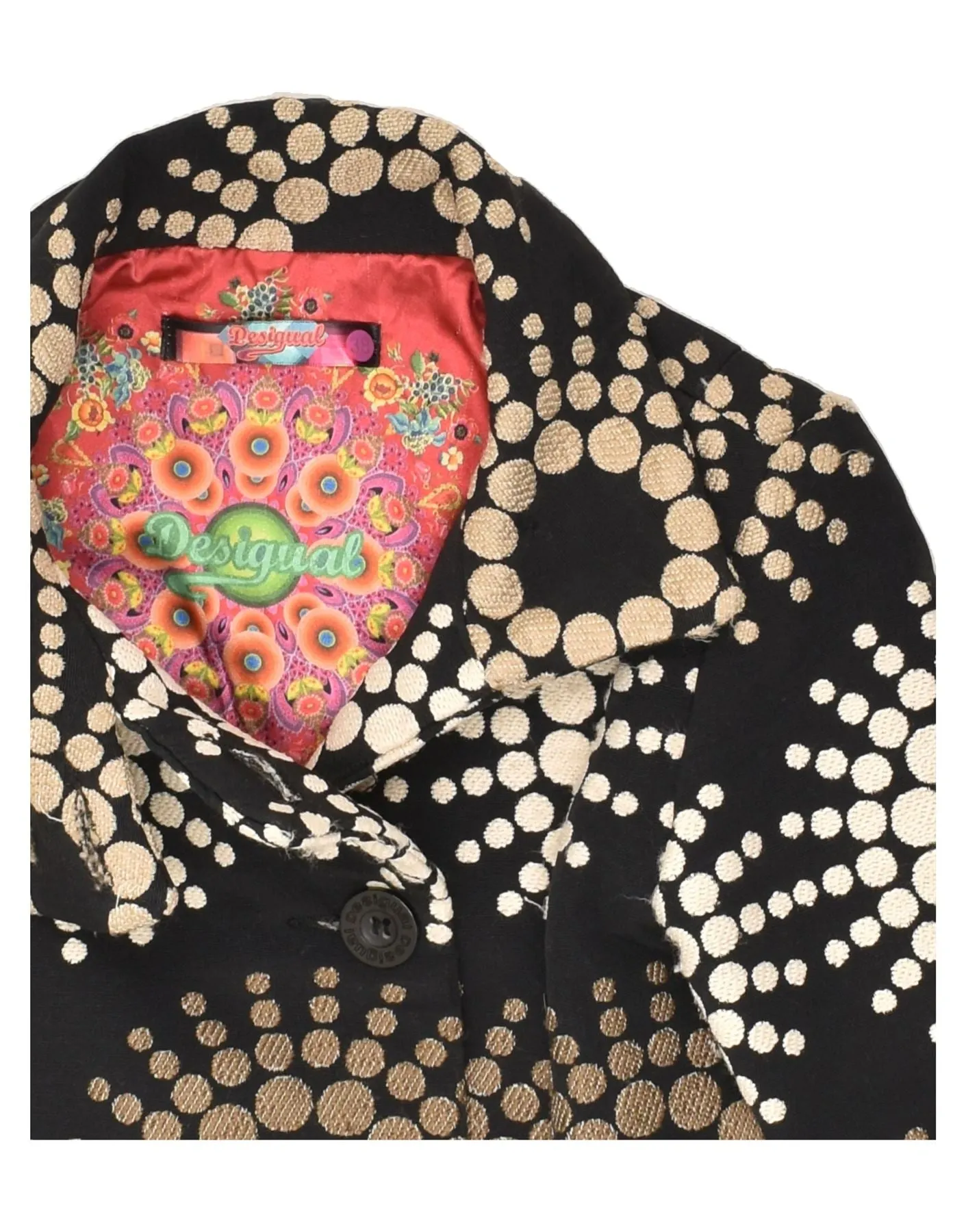 DESIGUAL Womens Overcoat EU 38 Medium Black Spotted Polyester