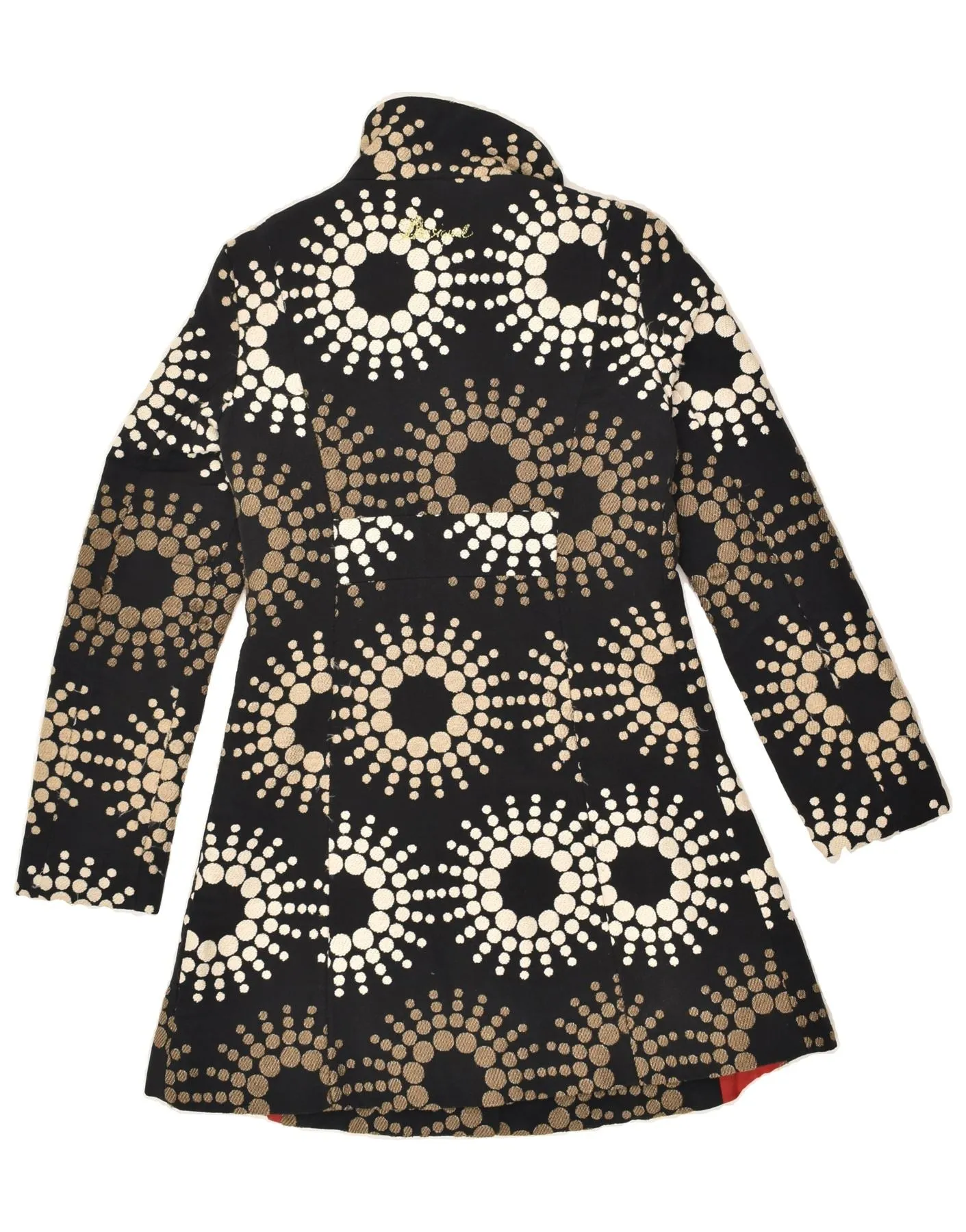 DESIGUAL Womens Overcoat EU 38 Medium Black Spotted Polyester