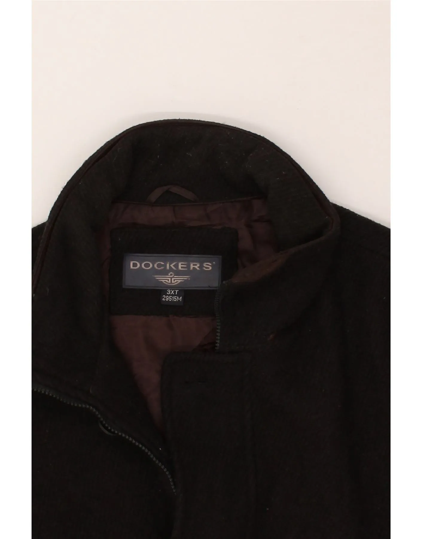DOCKERS Mens Tall Slim Overcoat UK 46 3XL Brown Wool