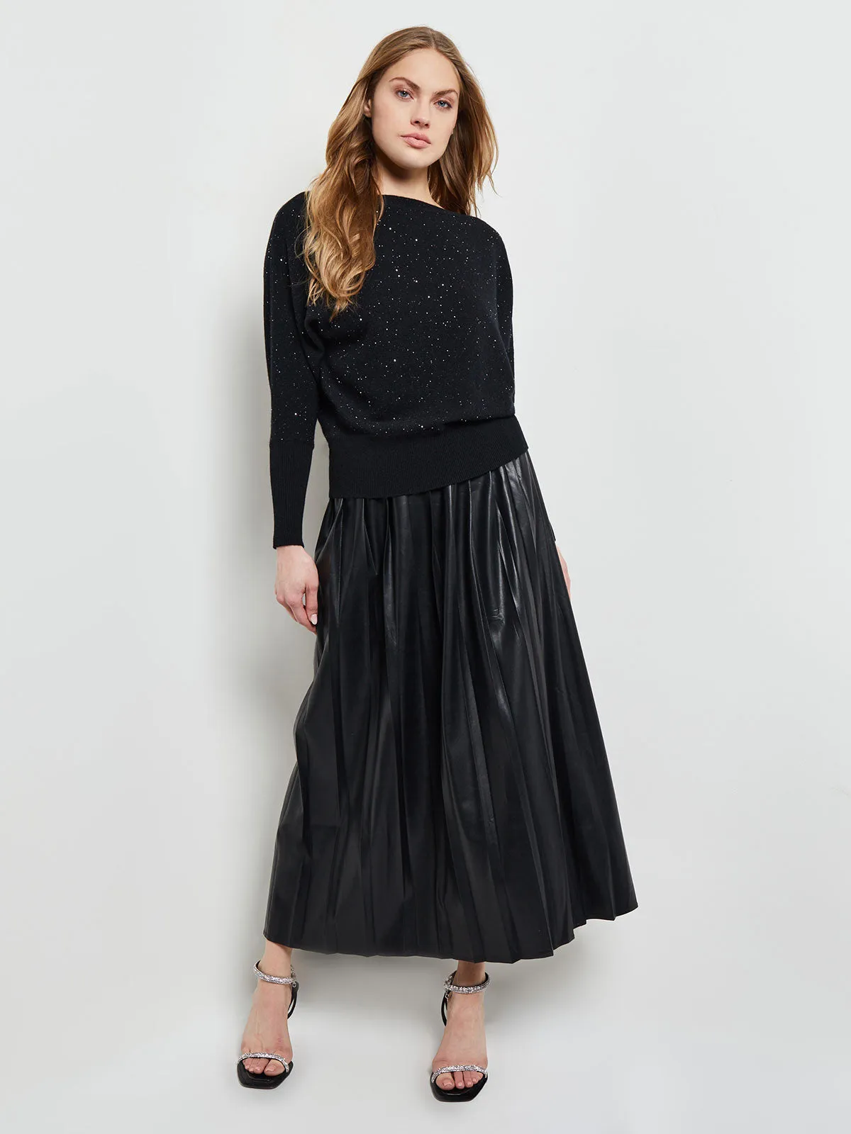 Dolman Sequin Cashmere Sweater, Black