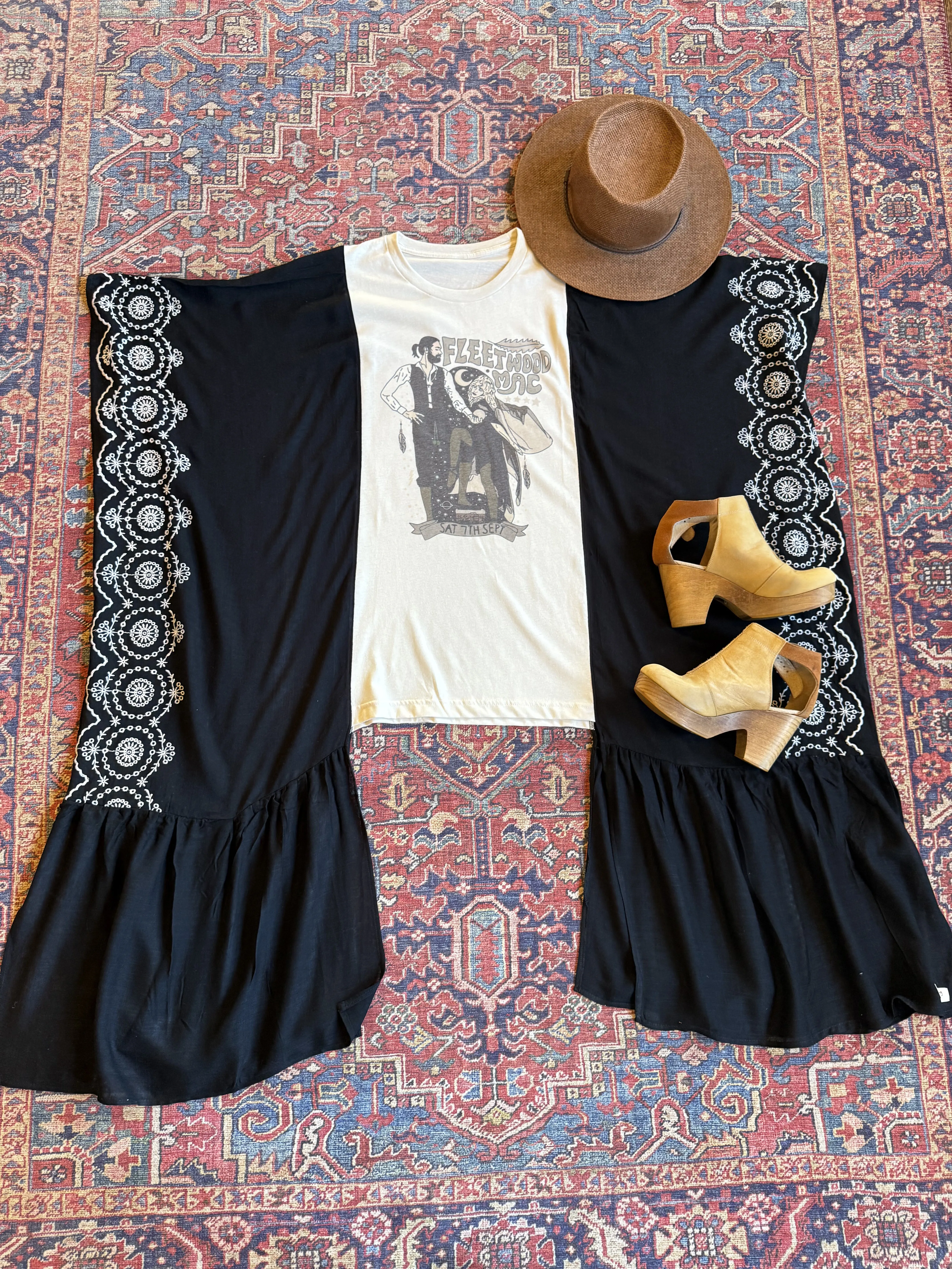 Fleetwood Mac Dreams Inspired Hybrid Black Embroidered Hi Lo Top