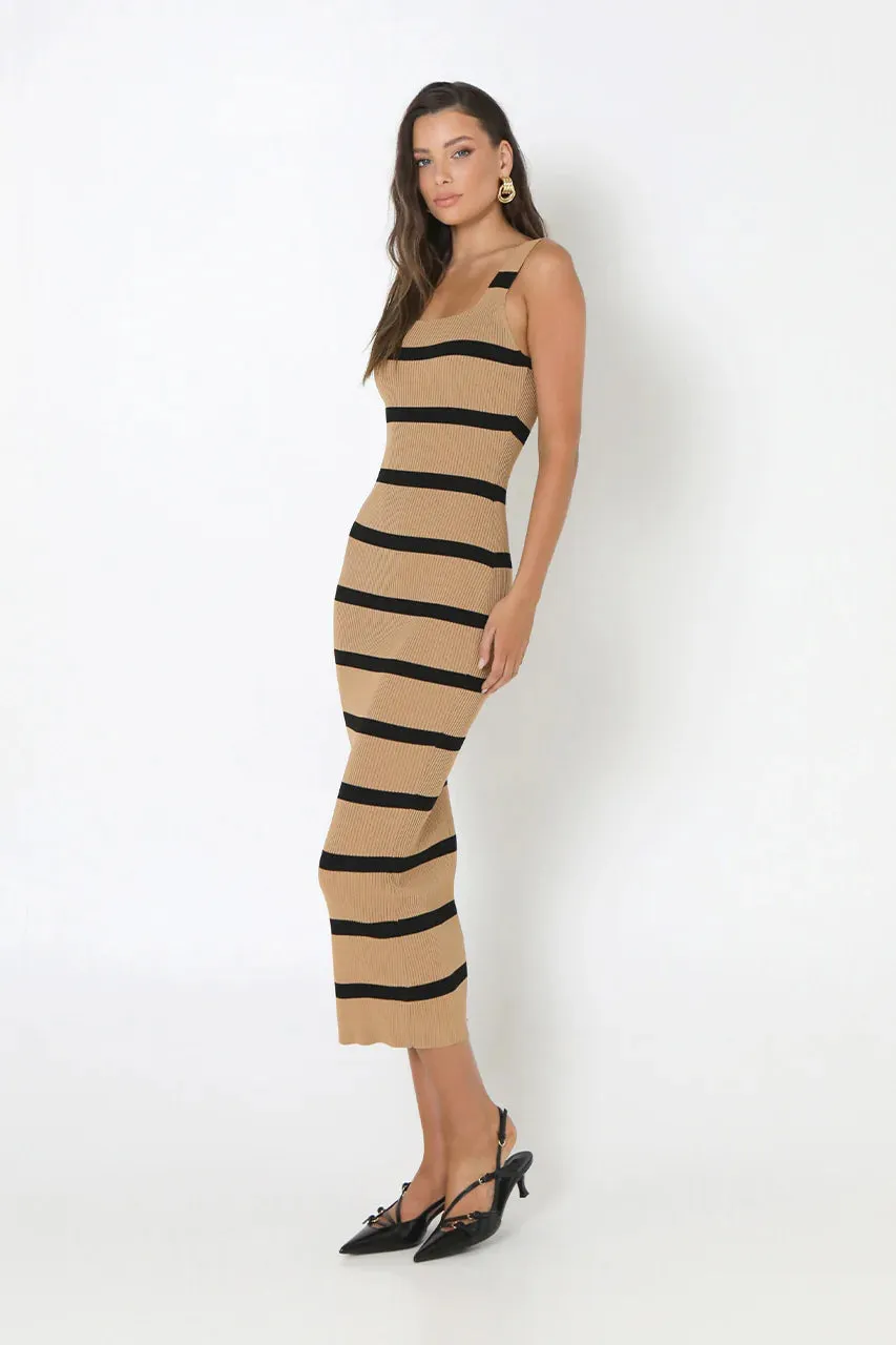 Kara Knit Dress - Camel Black Stripe