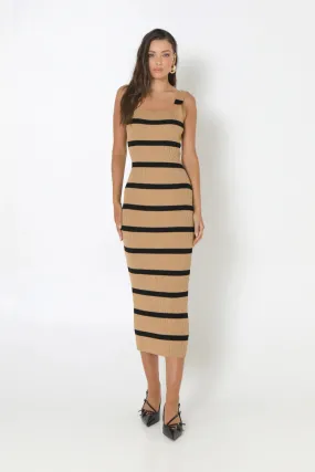 Kara Knit Dress - Camel Black Stripe