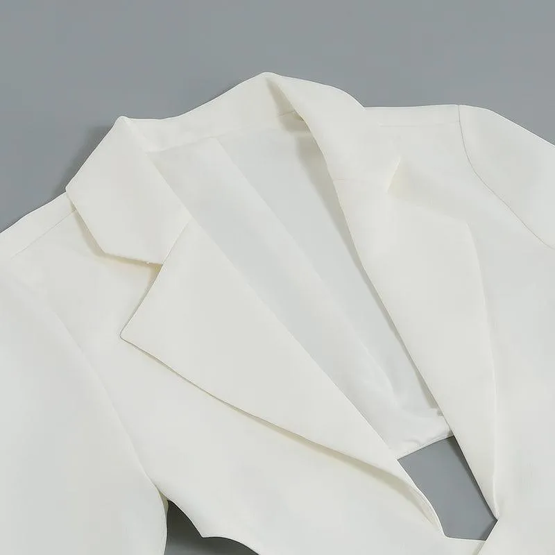 KittenAlarm - Lyvia Slit Sleeve Blazer Crop Top & Hollow Out Skirt Set