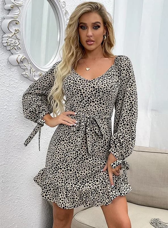 Leopard V-neck Flounce Dress
