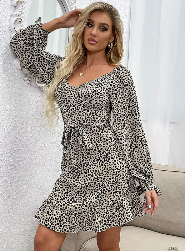 Leopard V-neck Flounce Dress