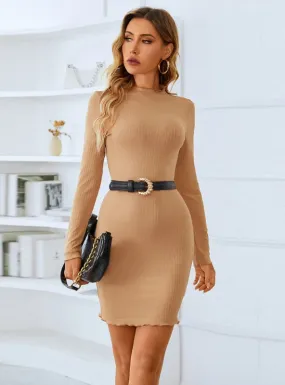Long Sleeve Knitted Slim Crew Neck Dress