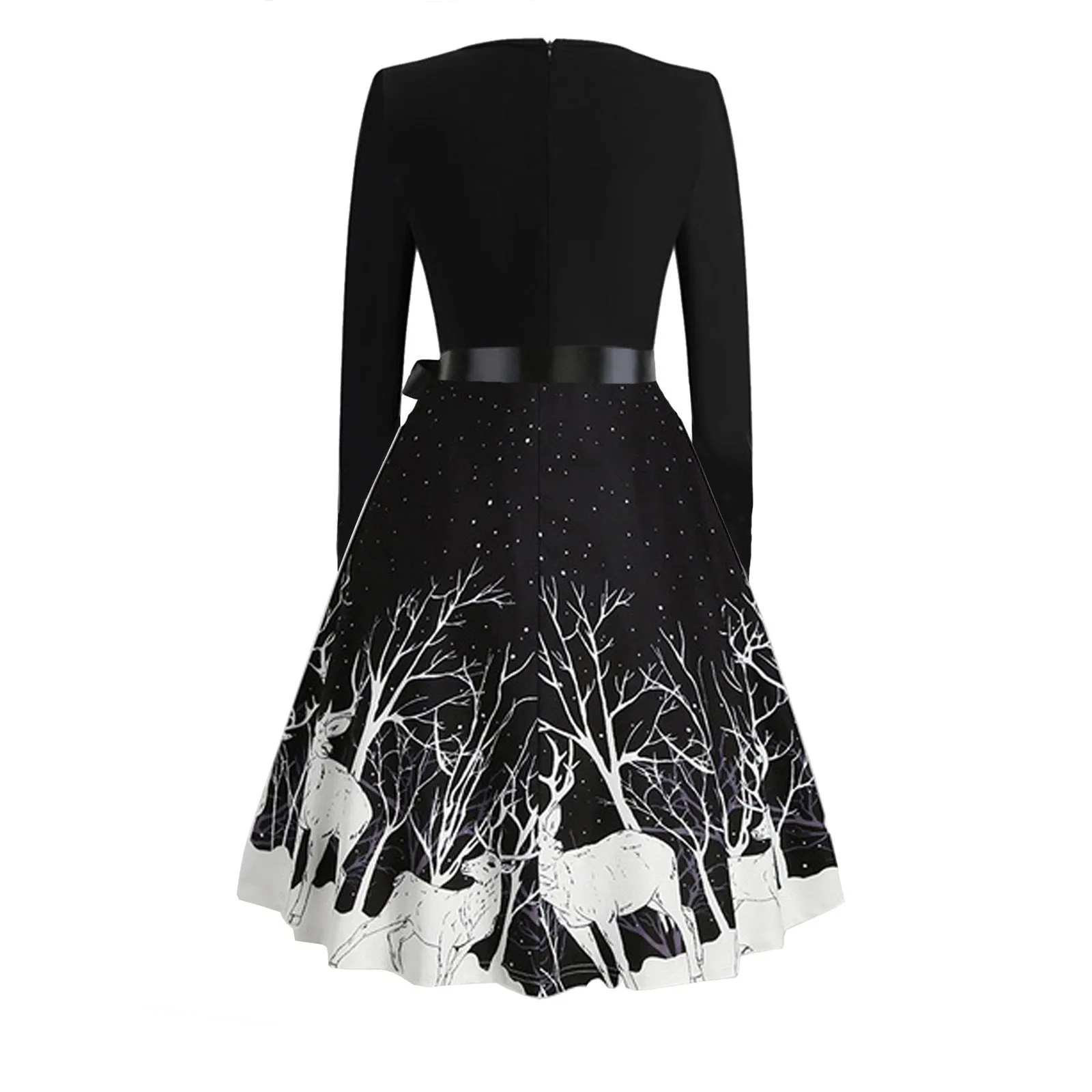 Long Sleeve V-neck Print Dress
