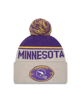 Minnesota Vikings 2024 New Era NFL Sideline Historic Cuffed Pom Knit - Cream