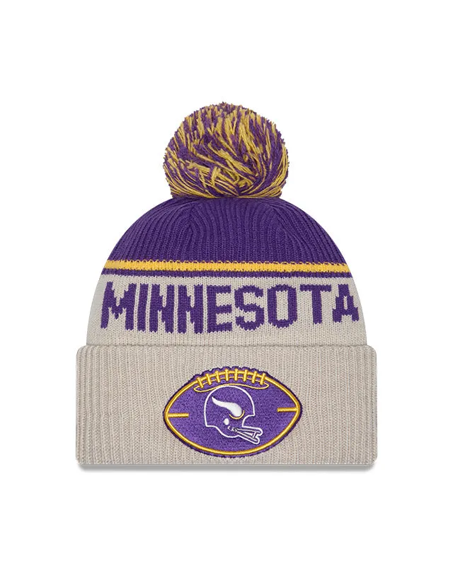Minnesota Vikings 2024 New Era NFL Sideline Historic Cuffed Pom Knit - Cream