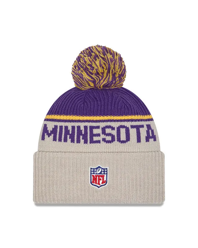 Minnesota Vikings 2024 New Era NFL Sideline Historic Cuffed Pom Knit - Cream