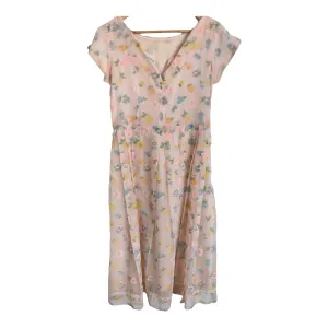 Unbranded Vintage Chiffon Short Sleeve Summer Dress Pink Multi Floral Print UK Size 12
