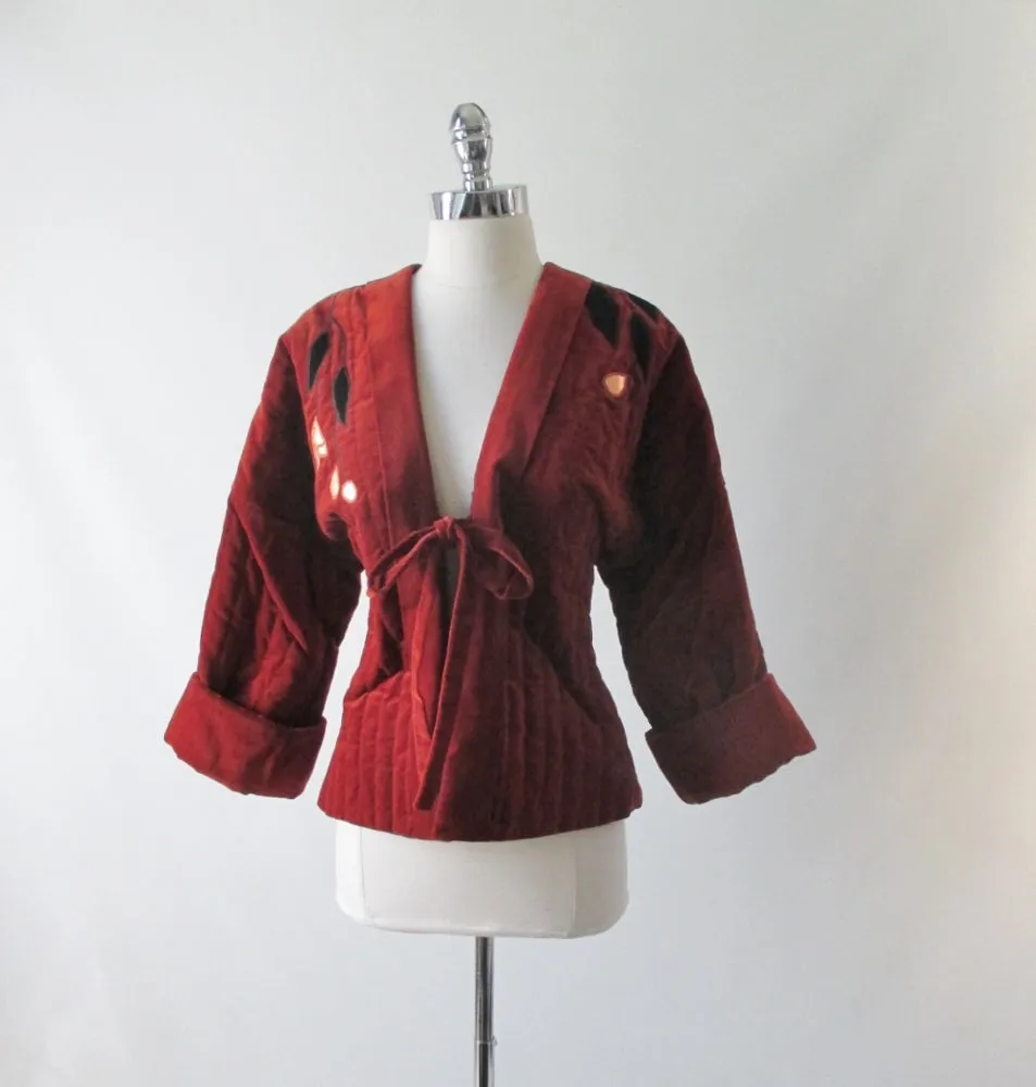 Vintage 70's Quilted Samuri Jacket / Kimono Coat M