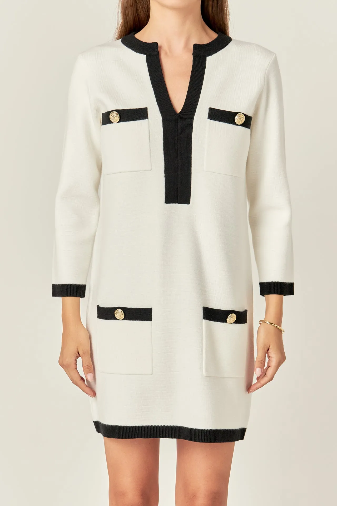 White and Black Mini Knit Dress