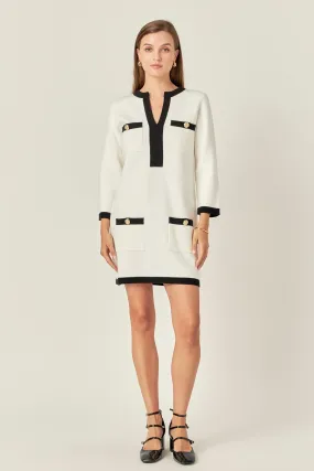 White and Black Mini Knit Dress