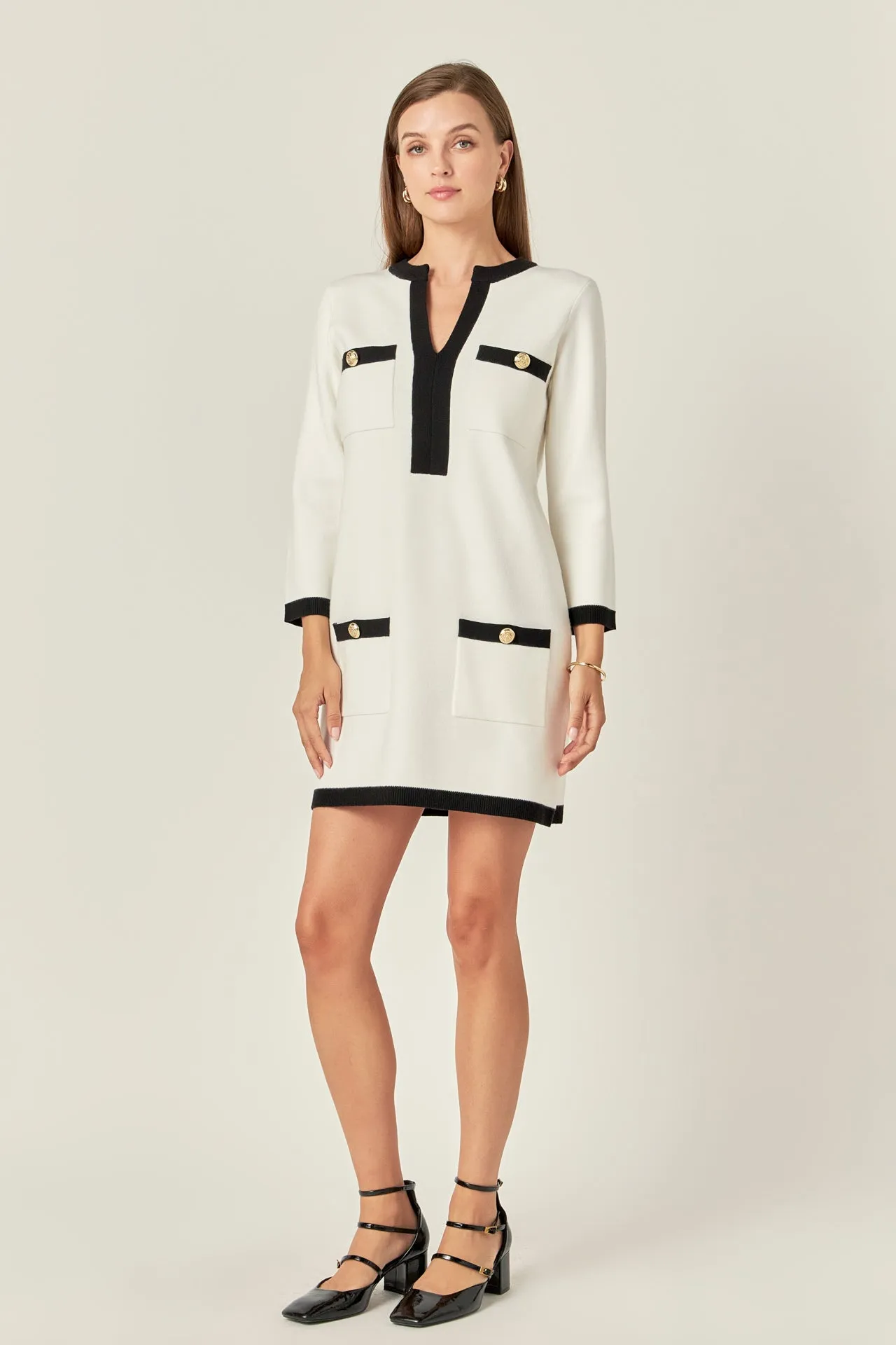 White and Black Mini Knit Dress