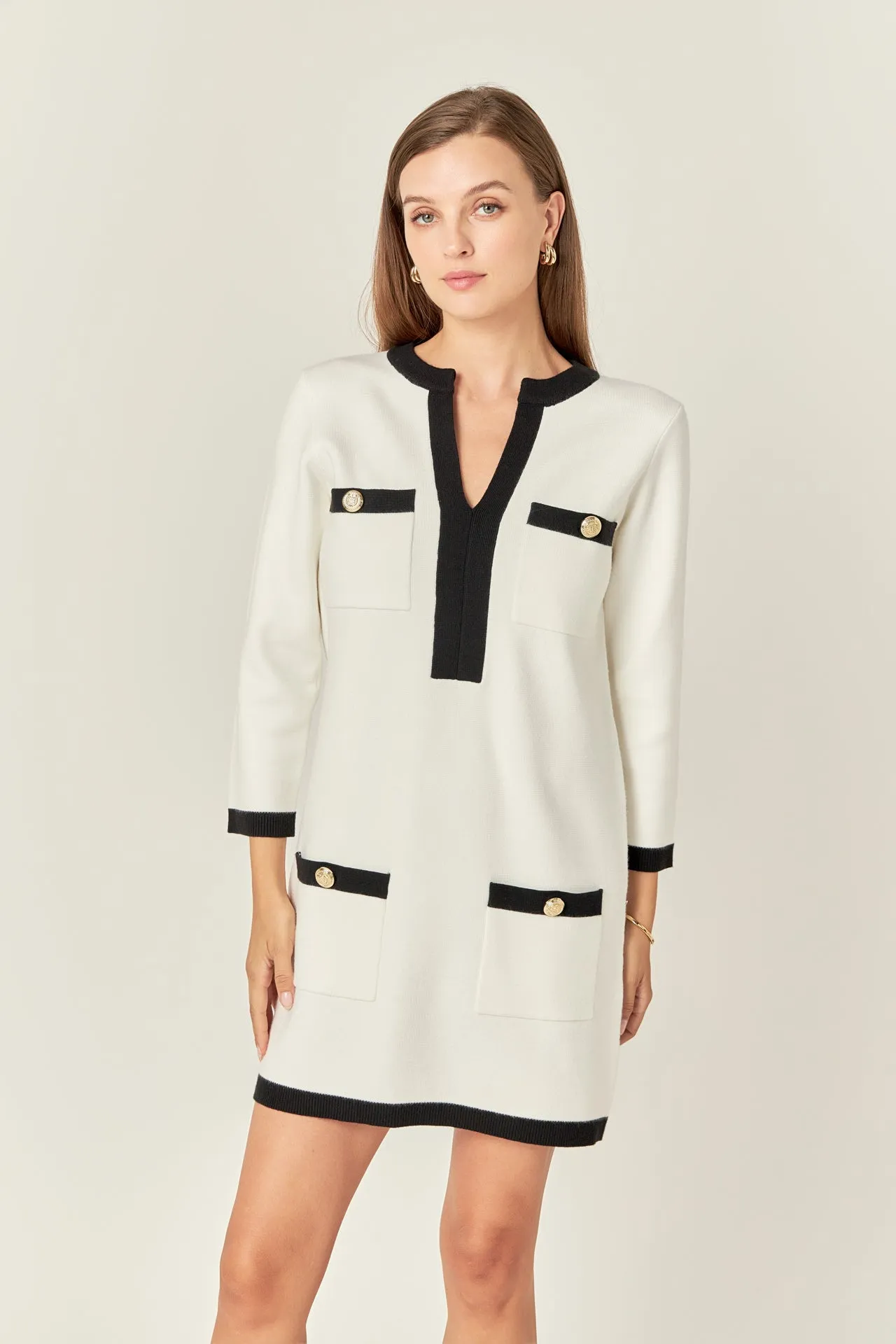 White and Black Mini Knit Dress